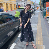 茶歇法式v领碎花连衣裙女夏2025新款气质绝美高级感收腰雪纺长裙，女装连衣裙，芭图娜