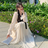 白色高级感木耳边设计感连衣裙2025春季新款法式温柔风长款连衣裙，女装连衣裙，芭图娜