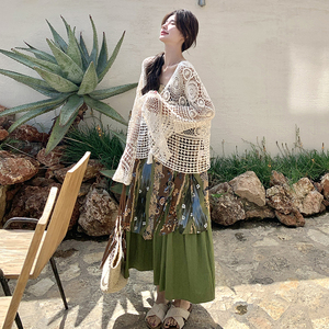 现货！数据好绿色双层连衣裙+钩花罩衫260-5067-P175K258,女装套装/套裙,芭图娜