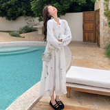 法式浪漫度假风印花连衣裙女2025春新款温柔风气质绝美灯笼袖长裙，女装连衣裙，芭图娜