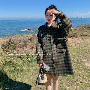 【双11可报名】大货 格纹拼皮毛呢外套 B260-2827-P175K258图片