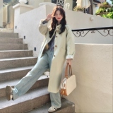 现货！浅豆绿中长款风衣外套B260-5213-P175K258内衬条纹里布，女装风衣，芭图娜