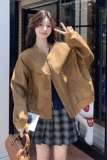 现货！24秋新款订制棕色水洗皮夹克外套260-3367-P150K208，女装短外套，芭图娜