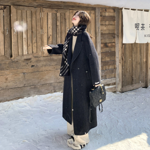 现货！70毛 碳黑色双面呢大衣B260-5363-P285K398图片
