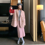 粉色pu皮衣西装外套女春秋2025新款休闲流行减龄甜美风西服夹克，女装皮衣，芭图娜