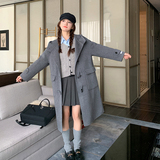 现货！灰色牛角扣连帽中长款双面羊绒大衣B260-3213-P275K398，女装毛呢外套，芭图娜