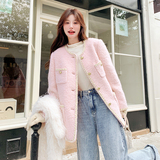 韩版甜美粉色毛呢小香风羽绒服女2025冬季新款显瘦加厚白鸭绒外套，女装羽绒服，芭图娜