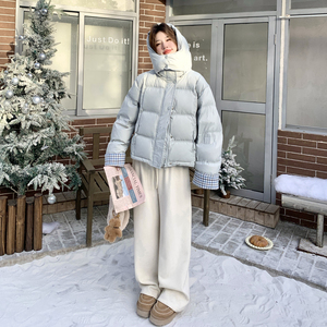 现货主推！50绒 雾蓝色格纹撞色羽绒服 B260-5375-P285K428图片