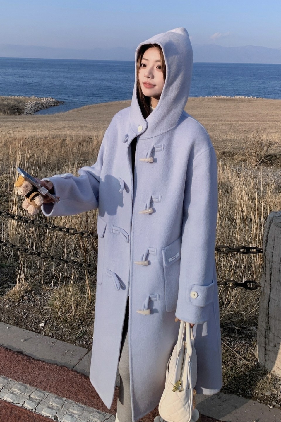 现货！70毛糖果色牛角扣双面呢中长款大衣B260-5350-P275K378,女装毛呢外套,芭图娜