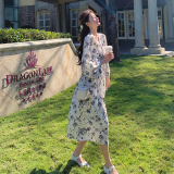 法式长袖碎花连衣裙女2025年春秋新款气质轻熟风收腰显瘦茶歇长裙，女装连衣裙，芭图娜