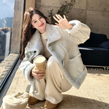 现货！浅蓝色皮毛一体复合短外套B260-5355-P215K298，女装短外套，芭图娜