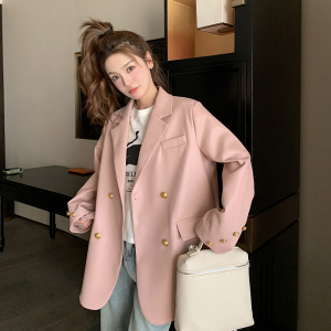 粉色pu皮衣西装外套女春秋2025新款休闲流行减龄甜美风西服夹克图片