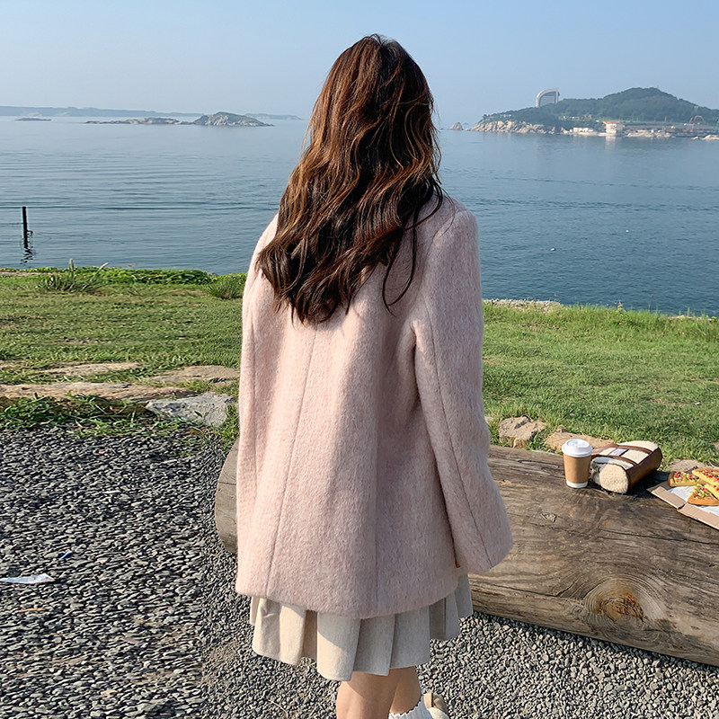 现货！奶粉色拉绒呢西装外套B260-3588-P185K25850毛,女装毛呢外套,芭图娜