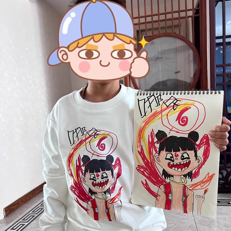 手绘涂鸦画作品照片印儿童卫衣定制班服小学生外套订制初中高中生