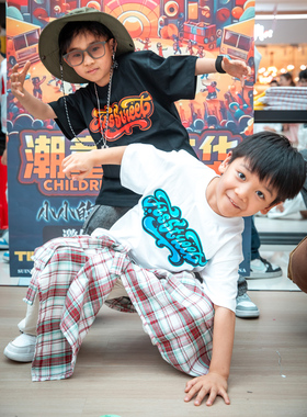 FBS原创街头涂鸦纯棉少儿街舞HIPHOP嘻哈BBOY 宽松纯棉短袖演出服