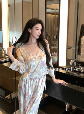 LAria香榭玫瑰 冰丝睡衣女夏季性感2026新款纯欲风家居服四件套