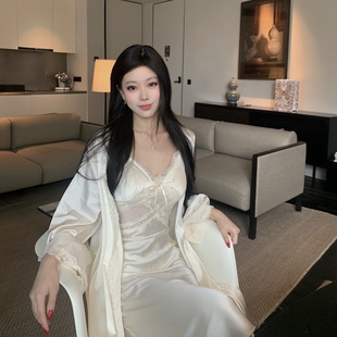 夏季 睡衣女纯欲冰丝2026新款 性感吊带睡裙带胸垫 奶油玫瑰 LAria