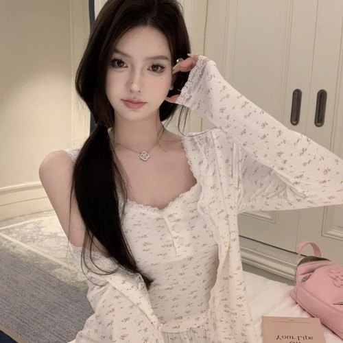 BM风碎花纯欲风吊带睡衣女长袖