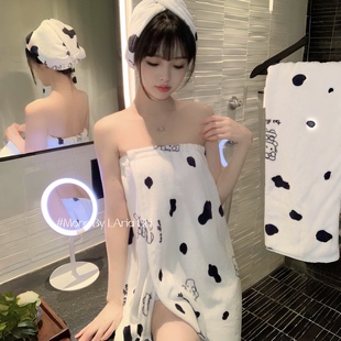 LAria 卡通可爱浴裙吸水珊瑚绒浴巾浴帽少女速干可裹kt猫 牛奶浴
