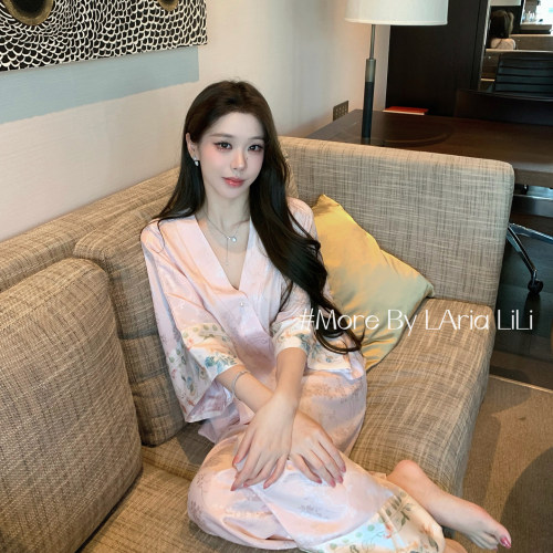 LAria风花雪月 睡衣女长袖冰丝秋季高级新中式2026新款秋款家居服