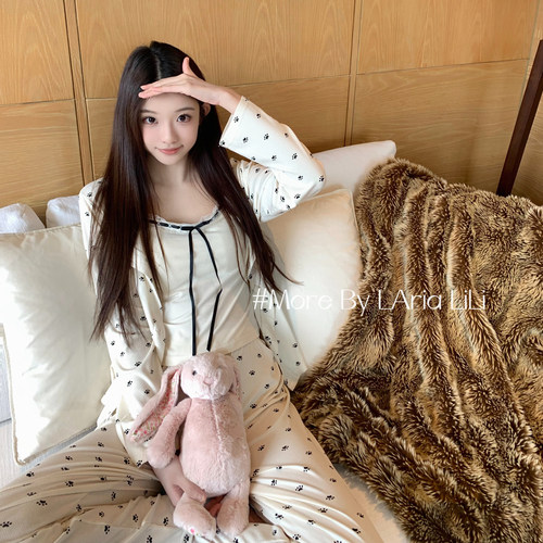 LAria快乐小狗 睡衣女莫代尔2026新款秋季高级感家居服三件套