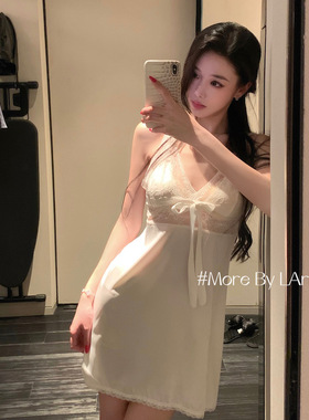 LAria*微醺白茶 简约睡衣女性感冰丝吊带睡裙镂空纯欲家居服