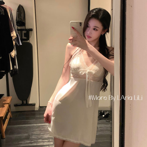 LAria*微醺白茶 简约睡衣女性感冰丝吊带睡裙镂空纯欲家居服