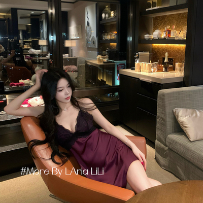 LAria富婆紫 性感冰丝睡衣女2025新款高级感夏季吊带睡裙纯欲风