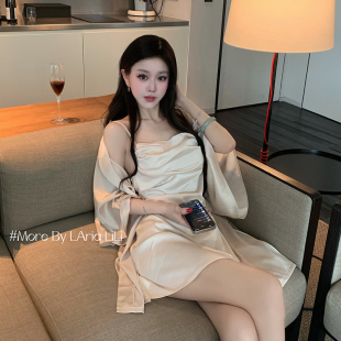 吊带睡裙 睡衣女性感带胸垫冰丝家居服纯欲风夏季 LAria 月光慕斯