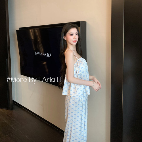LAria冰蓝蝴蝶 冰丝睡衣女性感夏季2026新款纯欲风高级感带胸垫