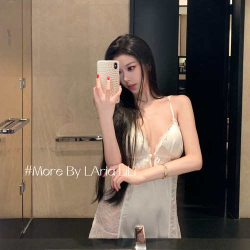LAria腰间蕾丝 冰丝吊带睡裙2026新款夏季性感睡衣女家居服纯欲风