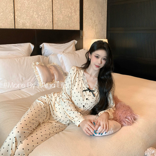 LAria乳酪啵啵 莫代尔性感睡衣女春秋款2026新款秋季家居服带胸垫
