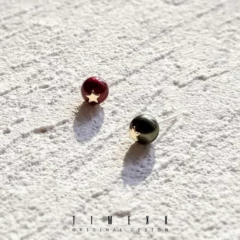 五角星手作风耳坠纯银珍珠