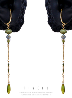 TIMEXX原创设计水母神经元复古捷克珠小众手作长款耳挂无耳洞耳环