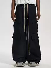 Cwhat American Dark Ro Style Retro Zipper Side Pocket Loose Floor-Length Workwear Flared Casual Pants Cargo Pants