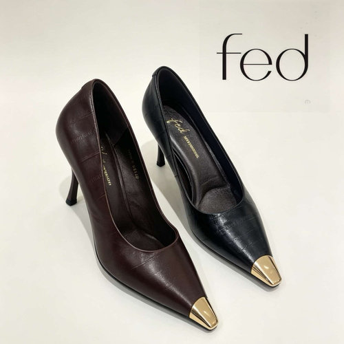 fed金属头尖头浅口细跟单鞋女春秋新款软皮通勤配裙子GUS090