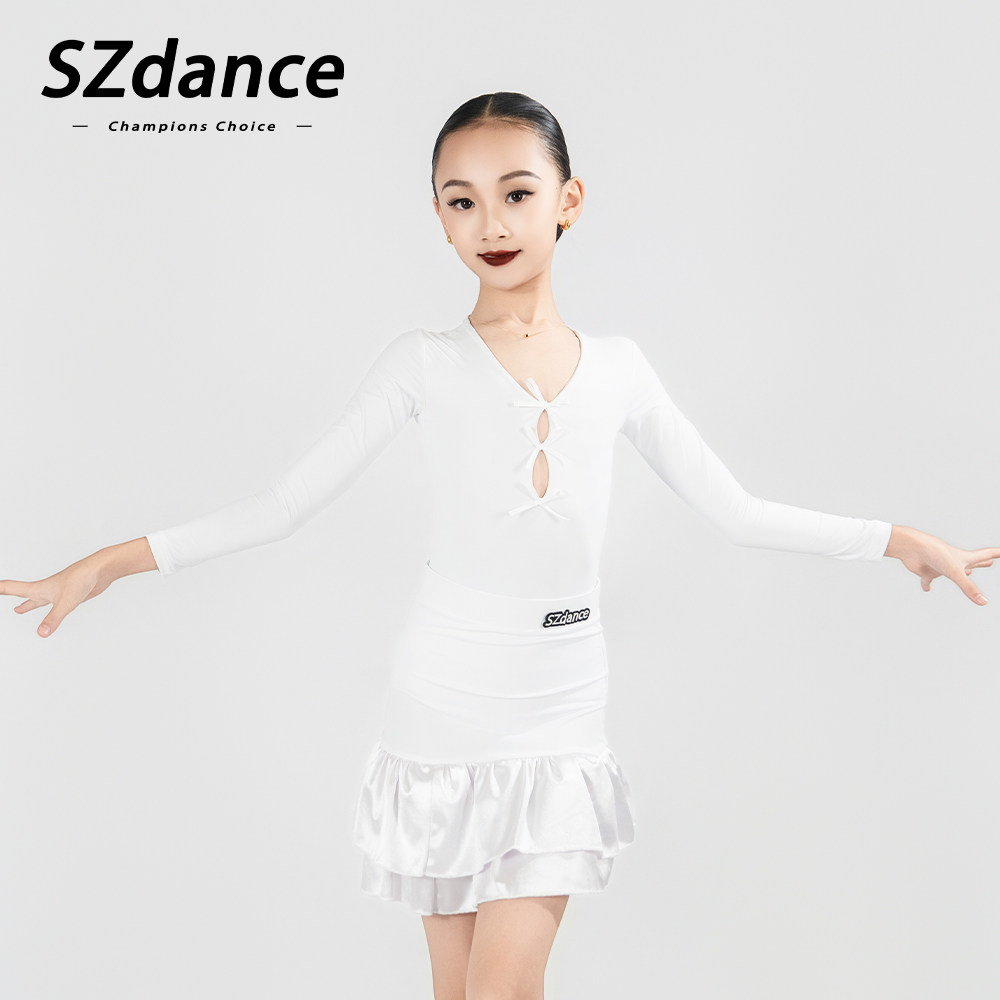 SZDANCE拉丁训练服长袖白色女童舞蹈服儿童练功服AC25141,童装/婴儿装/亲子装,儿童演出服,淘宝优惠券,粉丝福利购,淘宝优惠卷