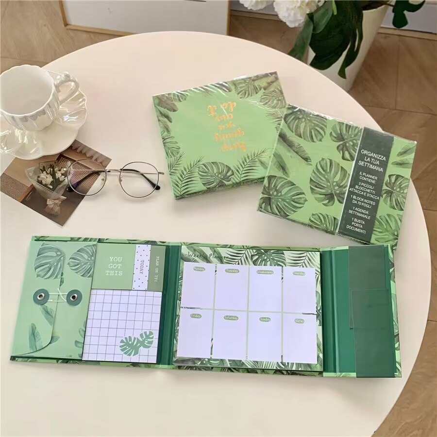 外贸绿植周计划日程便签本磁扣本 套装  14-1