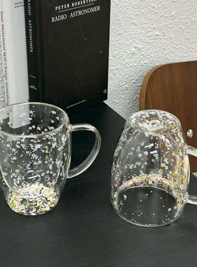 双层杯高硼硅玻璃杯家用冷热两用干花杯子350ml 一个