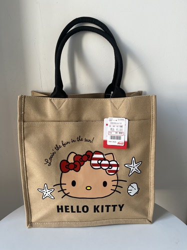 日单Hello Kitty原单手提度假沙滩包 托特包 补习课包 手提帆布包
