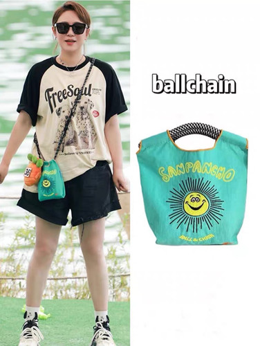 日系ball chain刺绣手提斜挎包 mini环保袋手拎袋太阳花可爱 百搭