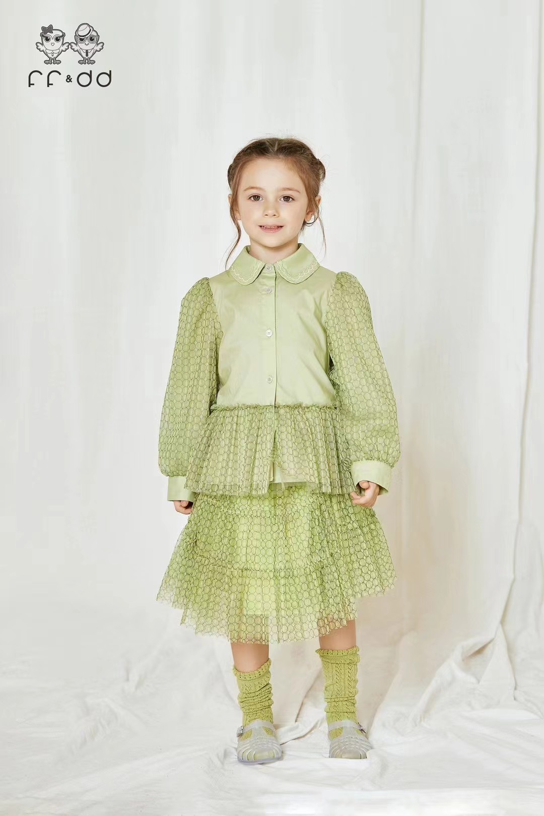 24春秋新品小清新女童网纱拼接长袖衬衫半身裙套装FF&DD专柜代购,童装/婴儿装/亲子装,套装,淘宝优惠券,粉丝福利购,淘宝优惠卷