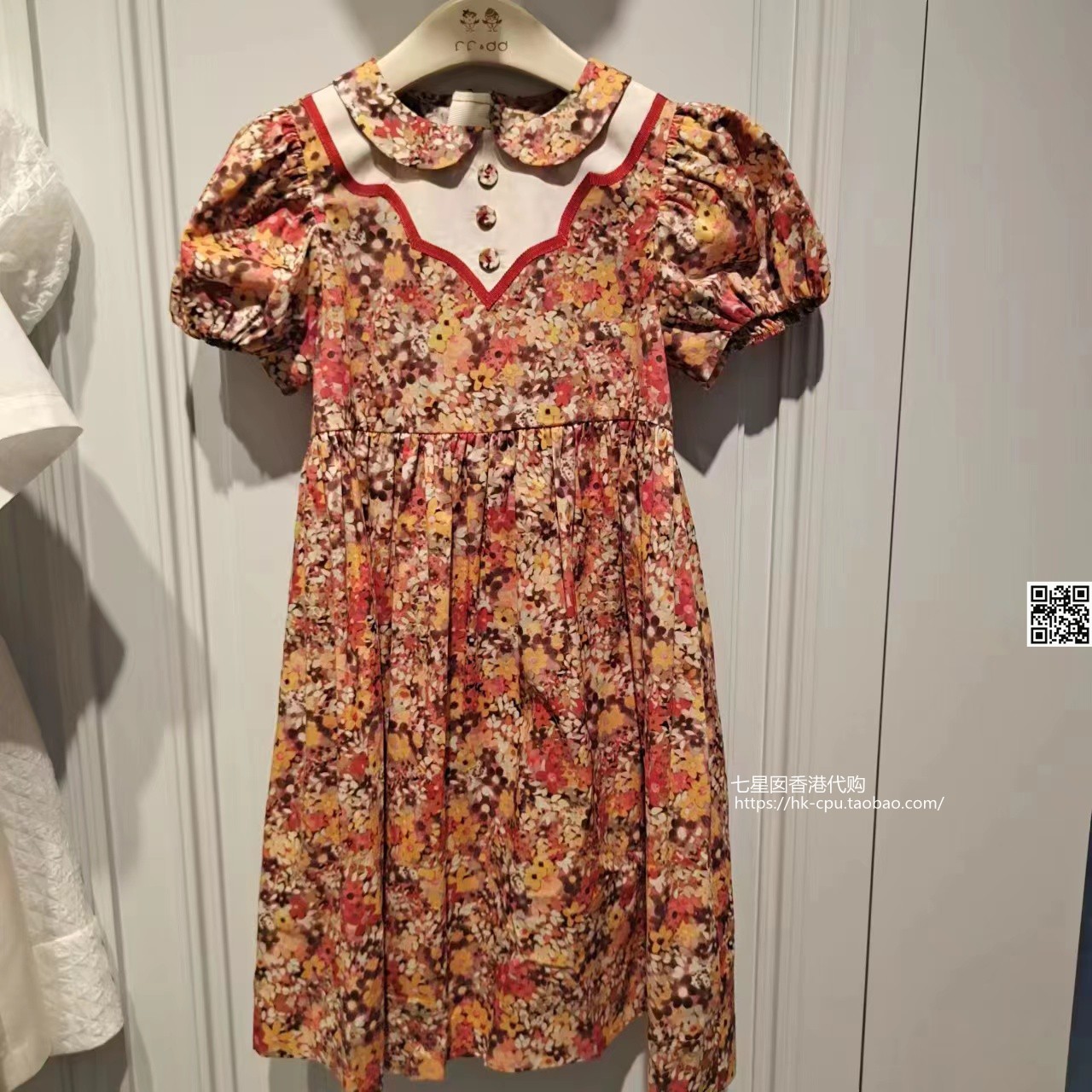 23春夏新品韩版复古风女童碎花休闲短袖收腰连衣裙FF&DD专柜代购