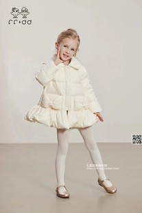 23秋冬新女童中长款羽绒服甜美荷叶边裙摆棉服外套FF&DD专柜代购