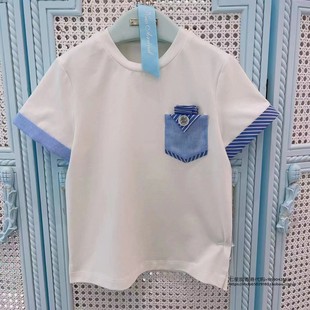 24夏季 新品 英伦风男童简约拼色休闲圆领短袖 T恤力高芘熊专柜代购