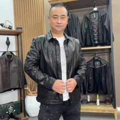 王鲜生22011简约款真皮皮衣油蜡小牛皮男士中年皮夹克外套翻领