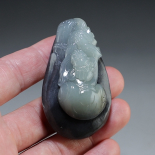 [书中自有黄金屋]和田玉招财童子手把件新疆青花料手玩件楼叔孤品