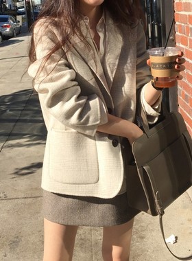 23年春季新款格子双面羊绒大衣短款小西装毛呢外套女