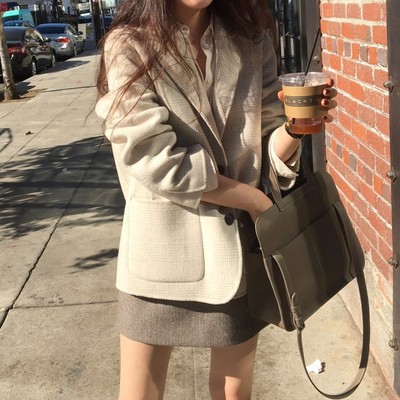 23年春季新款格子双面羊绒大衣短款小西装毛呢外套女