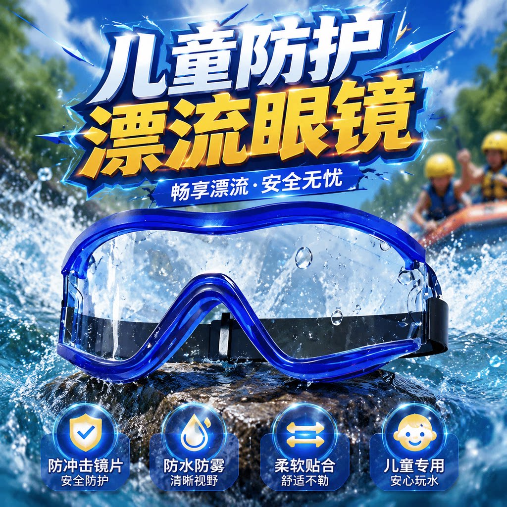 儿童防护漂流眼镜防水防雾护目镜户外运动专用安全护目镜安全防护